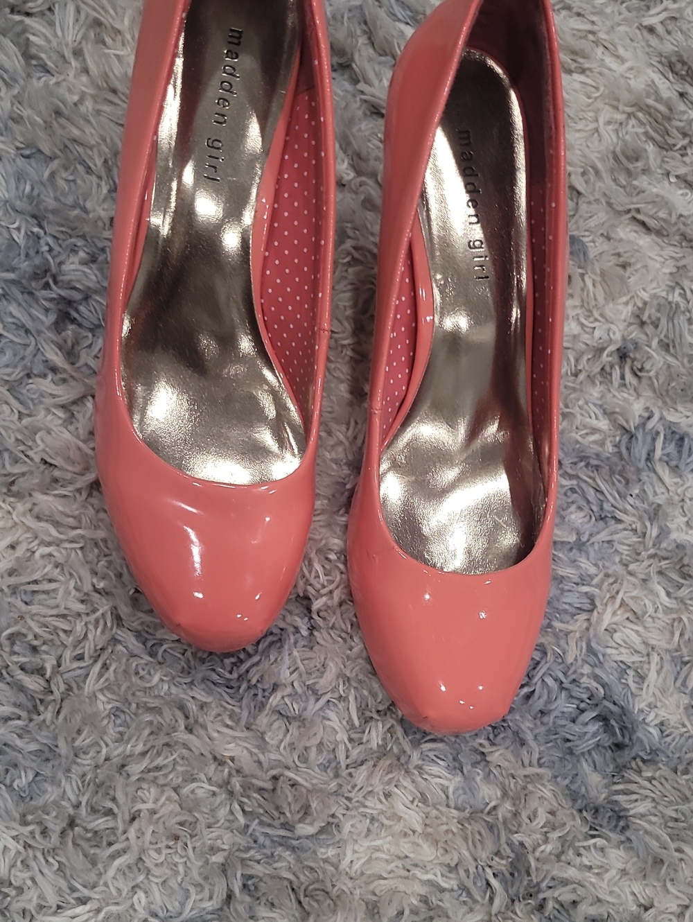 5 For $25 Madden Girl Coral-Orange Patent Round-Toe Heels